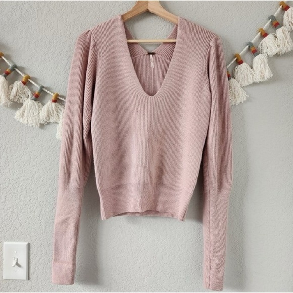 Free People Cashmere Blend Gingersnap Rose Pink Ribbed Knit Raglan Sweater S